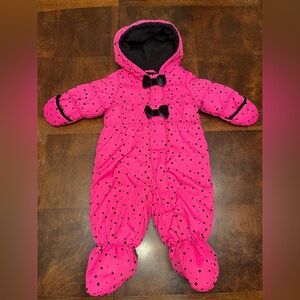 ROTHCHILDS GIRLS 1881 PINK BLACK POLKA DOT HOOD 1 PIECE SNOWSUIT 6/9 MONTHS